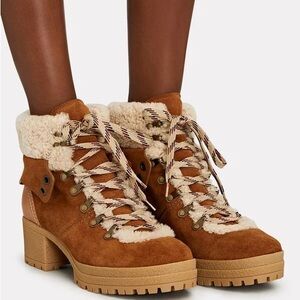SEE BY CHLOÉ
Eileen Shearling-Trimmed Ankle Boots in size 37